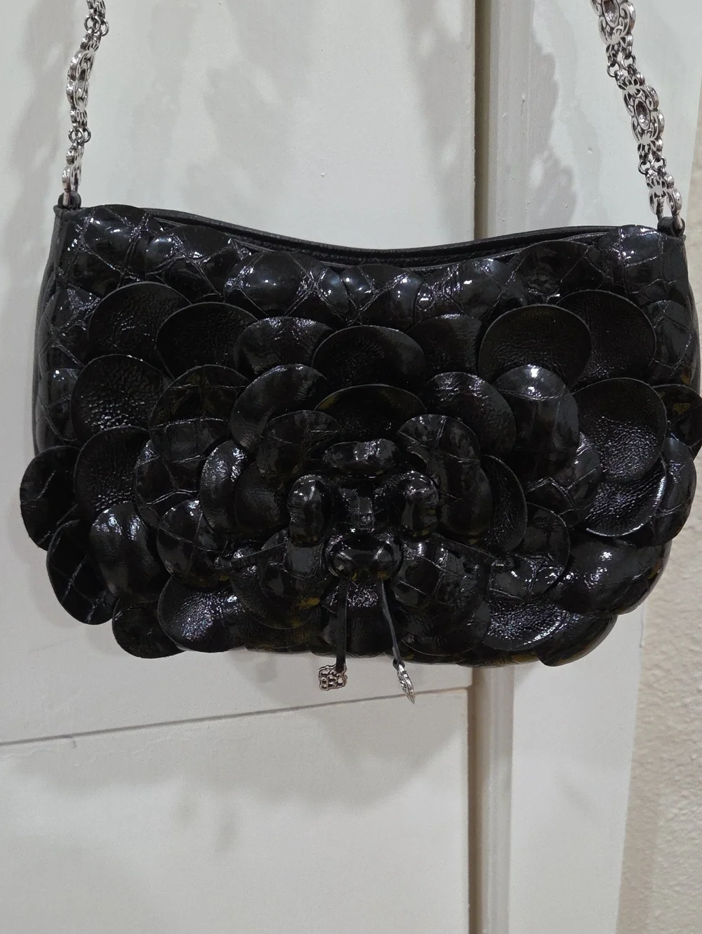 Brighton Black Floral Appliqué Shoulder Bag